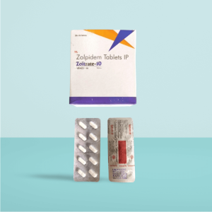 Zoitrate-10 (Zolpidem Tablets IP 10 mg) packaging with blister pack, used for short-term insomnia treatment and improved sleep quality.